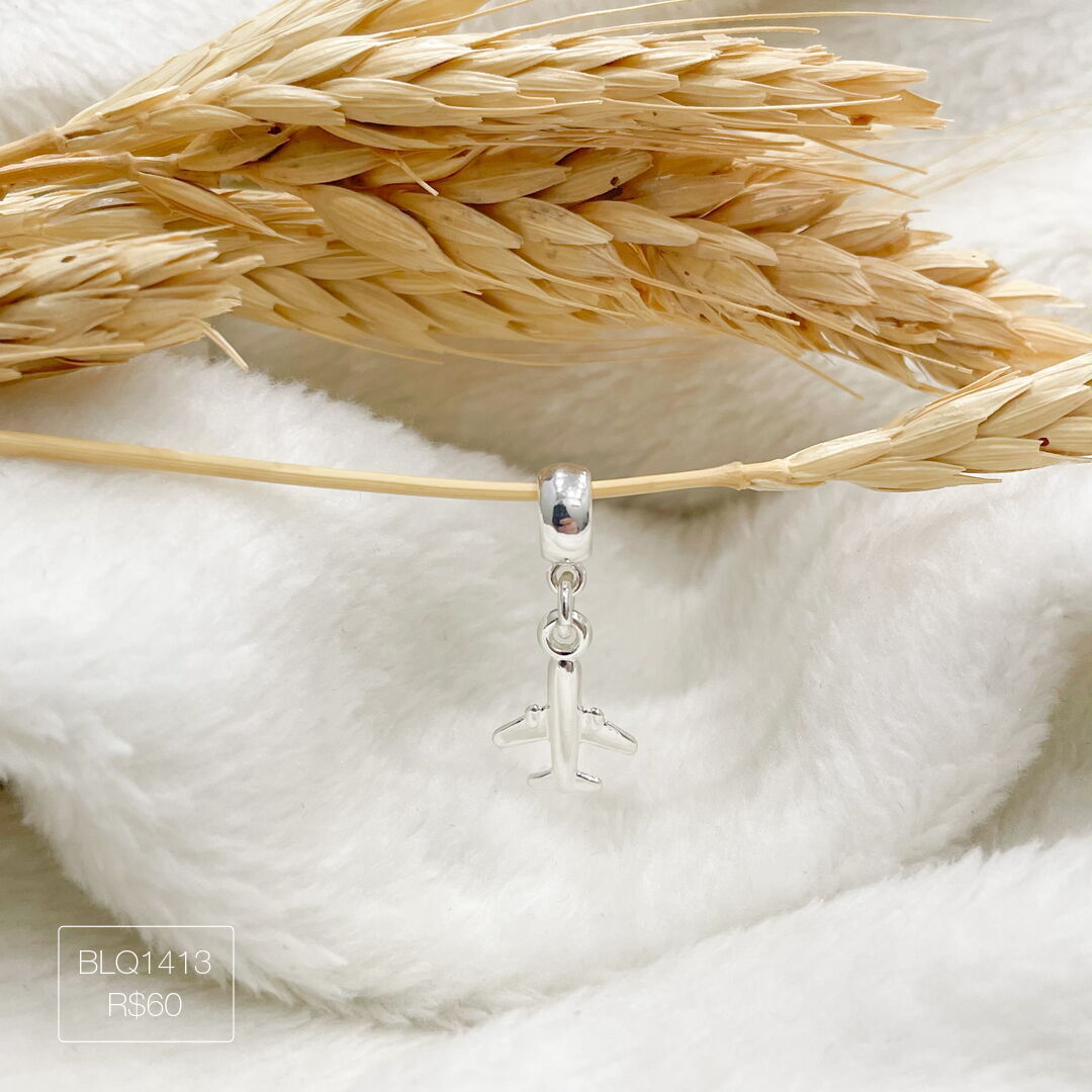 Berloque Avião Pendurado Liso Prateado